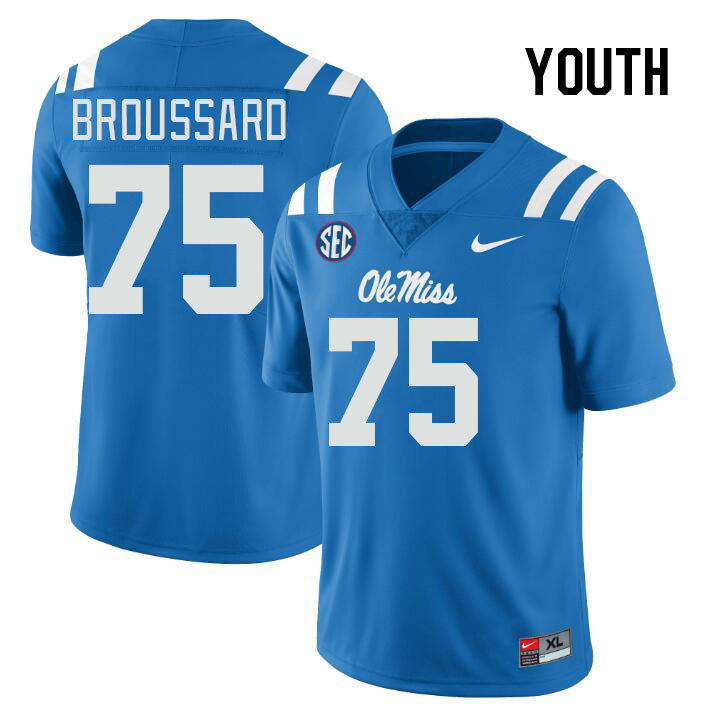 Youth #75 Kavion Broussard Ole Miss Rebels College Football Jerseys Stitched-Power Blue